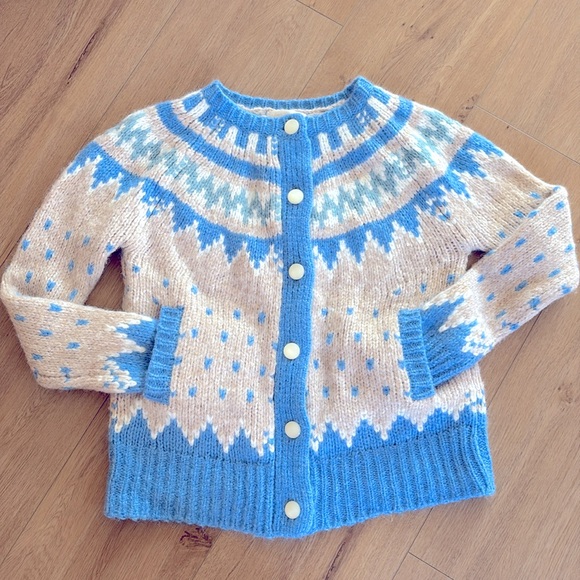 LoveShackFancy Fair Isle Alpaca Cardigan Sweater - size S, like new - Picture 2 of 9